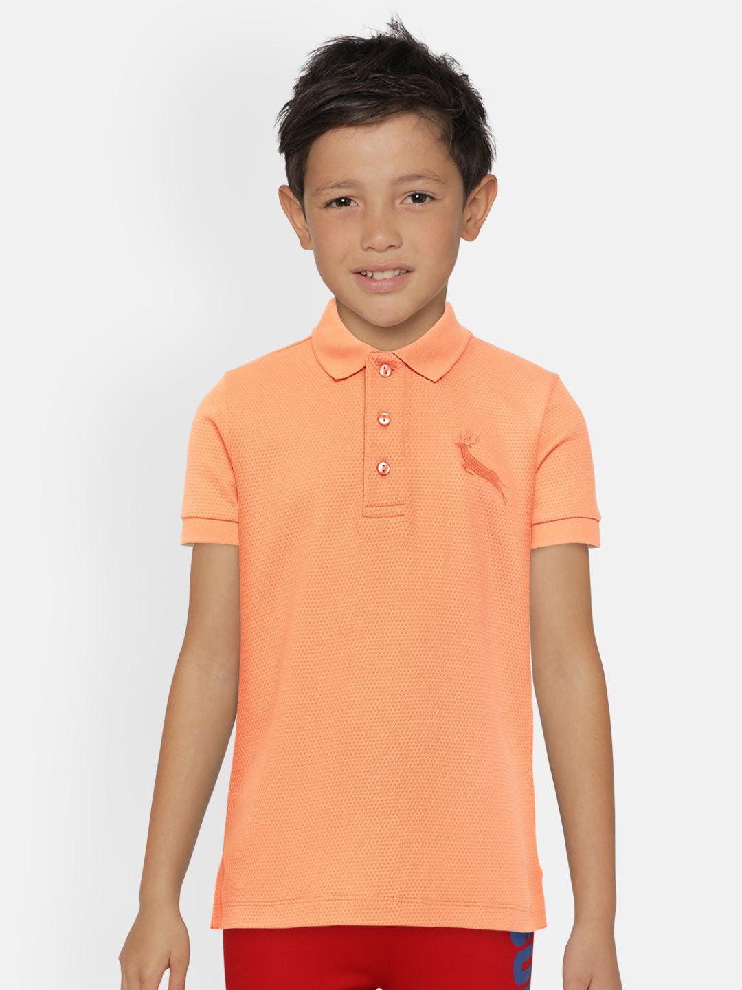 LAdore Kids Peach-Coloured Self Design Pure Cotton Polo Collar Pure Cotton T-shirt
