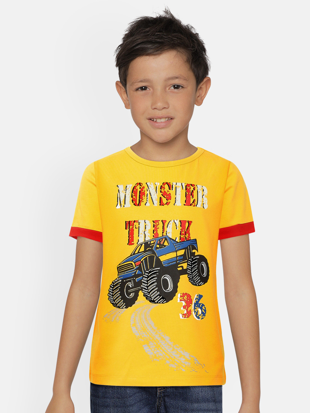LAdore Boys Yellow Printed Round Neck T-shirt