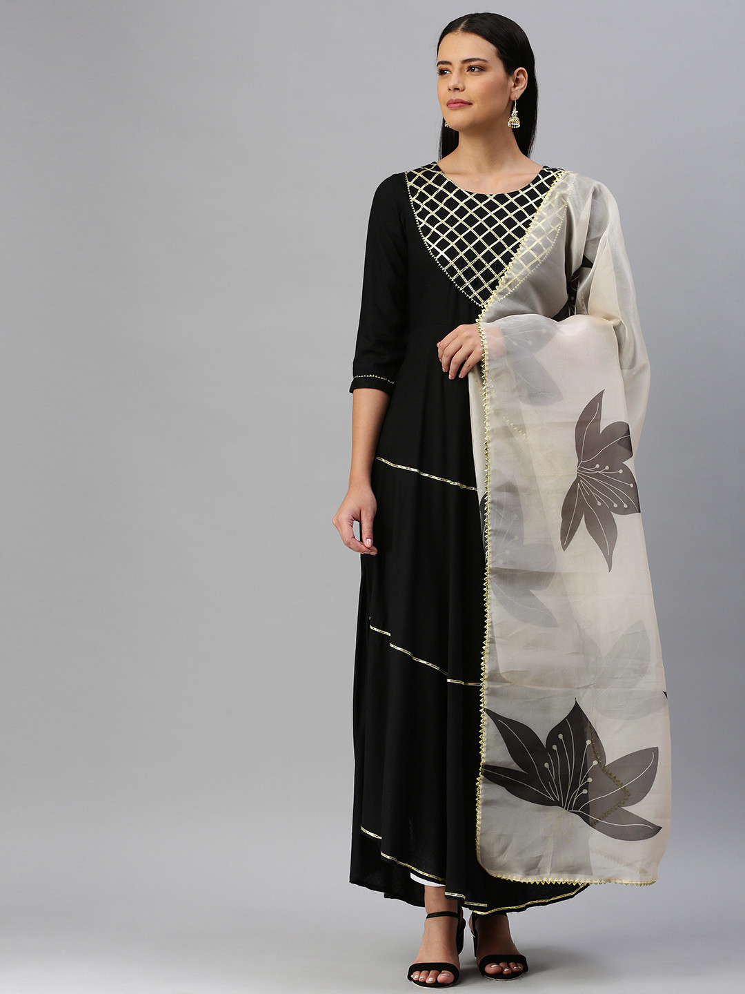 Blissta Women Black Anarkali Kurta With Dupatta