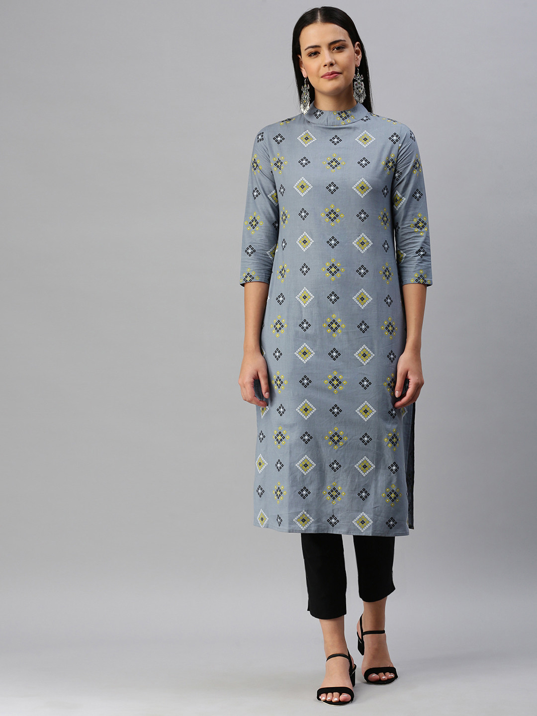Blissta Women Grey Bandhani Printed Kurta
