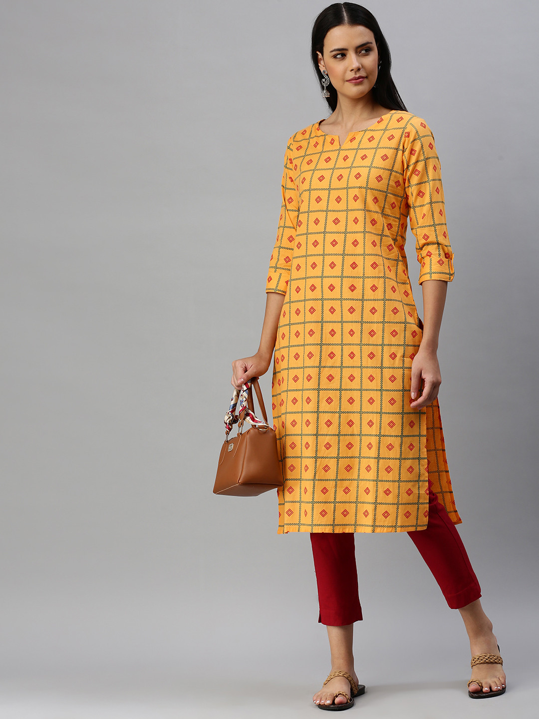 Blissta Women Mustard Yellow Printed Kurta