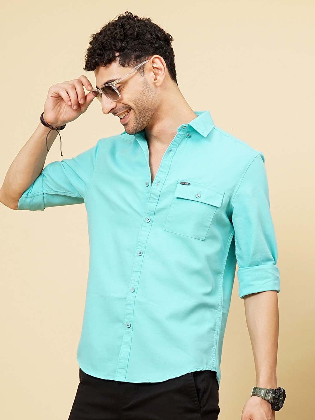The Indian Garage Co Men Green Slim Fit Solid Casual Shirt
