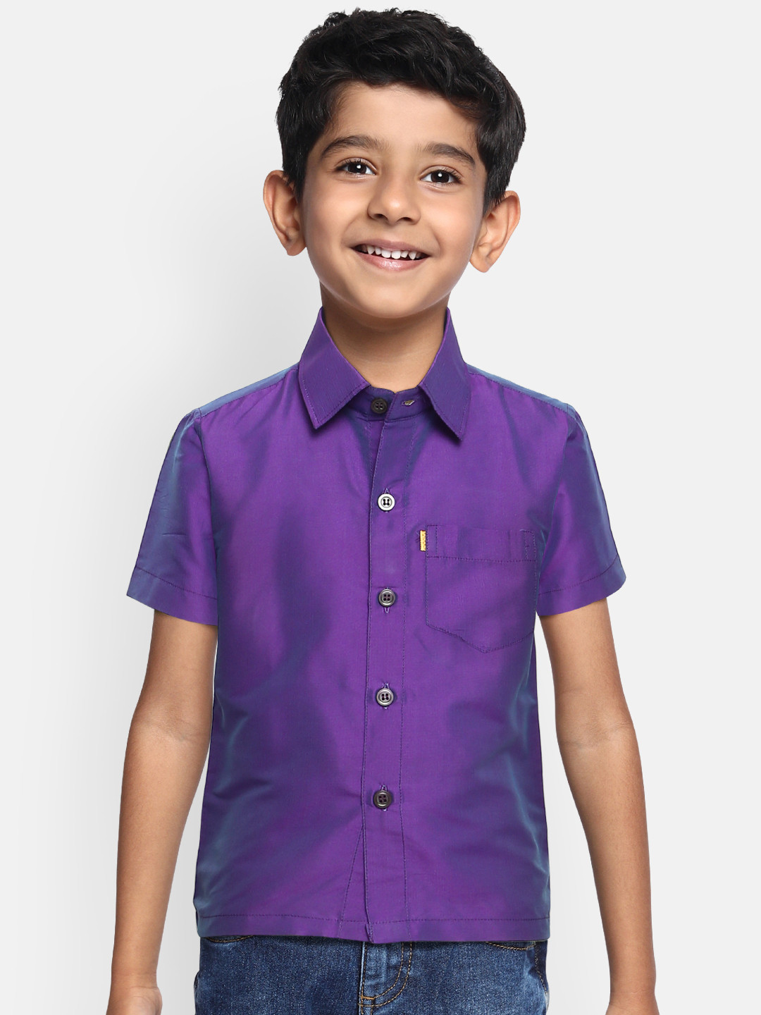 THANGAMAGAN Boys Purple Original Regular Fit Solid Casual Shirt