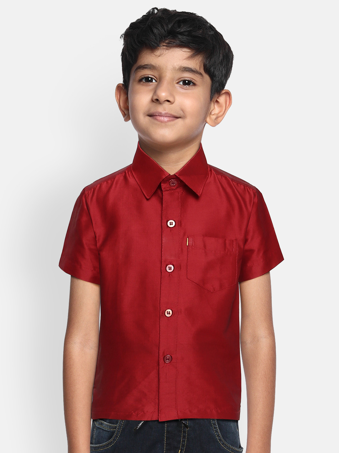THANGAMAGAN Boys Red Original Regular Fit Solid Casual Shirt