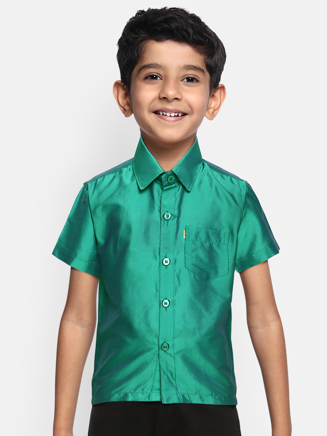 THANGAMAGAN Boys Green Original Regular Fit Solid Casual Shirt