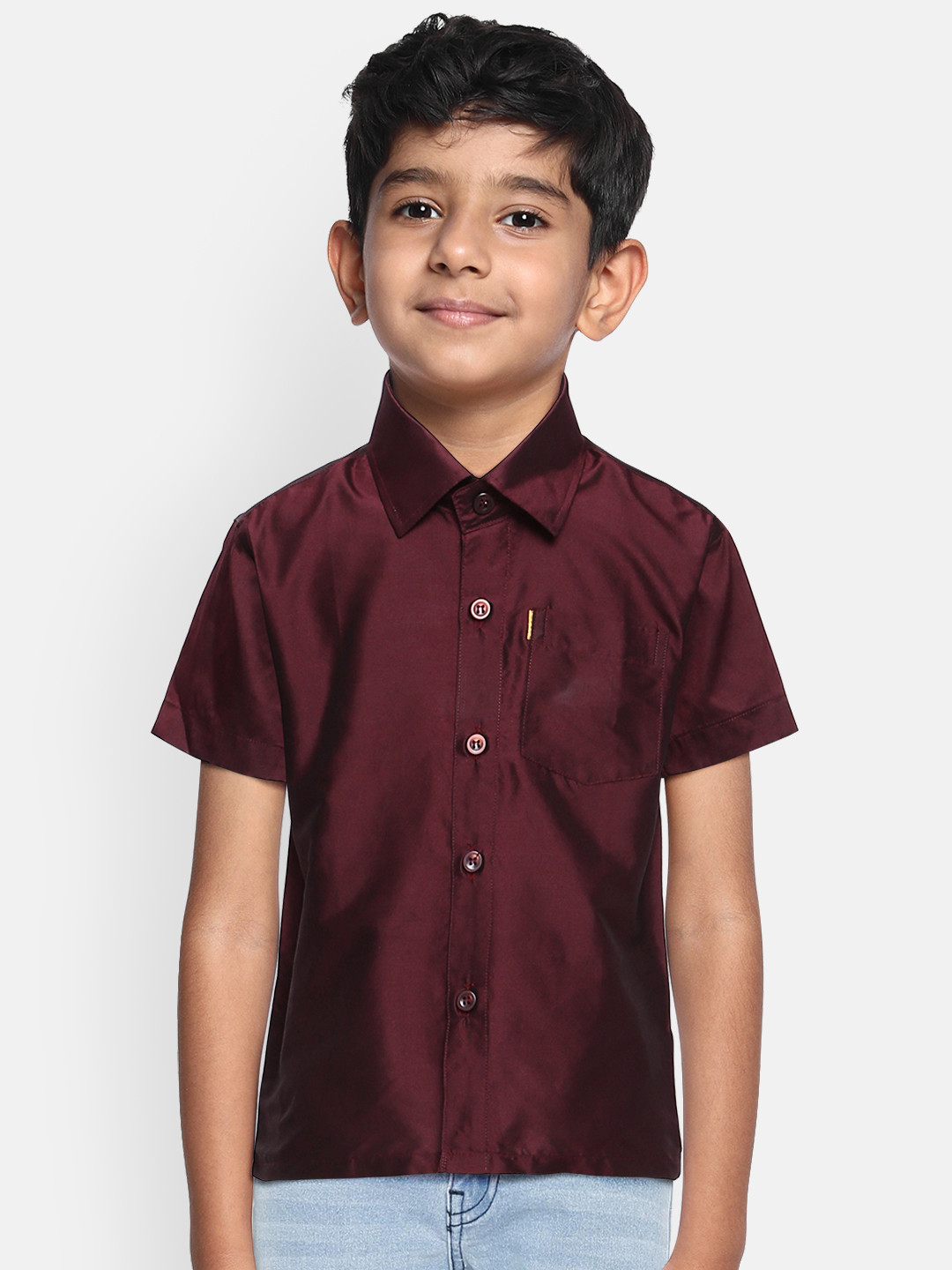 THANGAMAGAN Boys Maroon Original Regular Fit Solid Casual Shirt