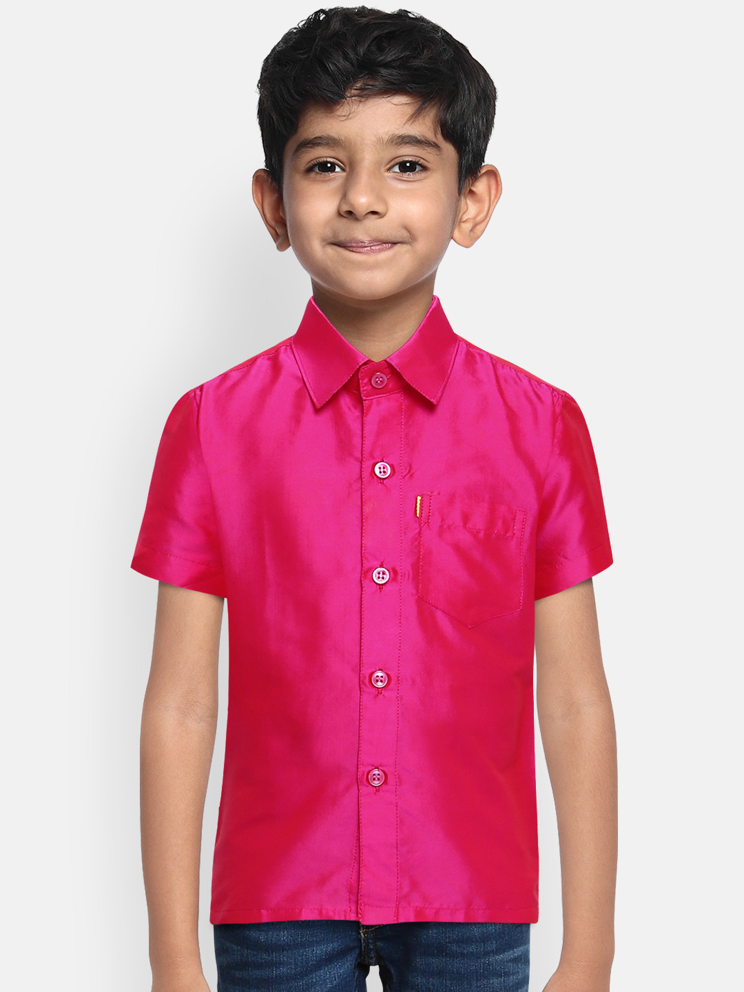 THANGAMAGAN Boys Fuchsia Pink Regular Fit Solid Casual Shirt