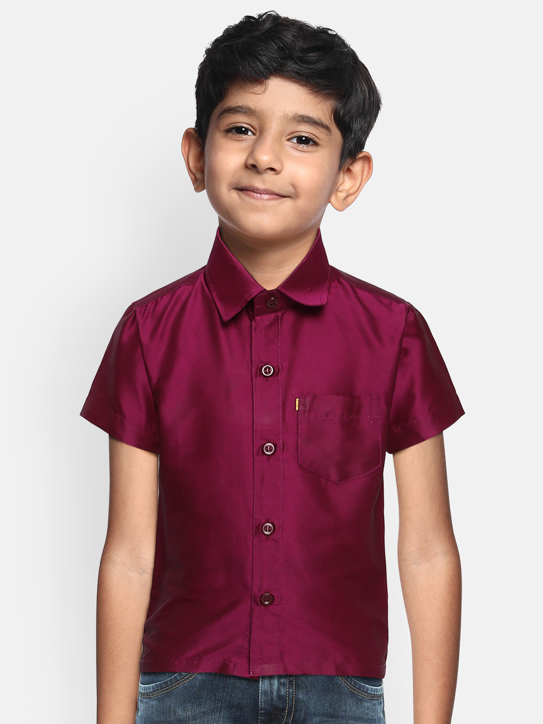 THANGAMAGAN Boys Burgundy Original Regular Fit Solid Casual Shirt