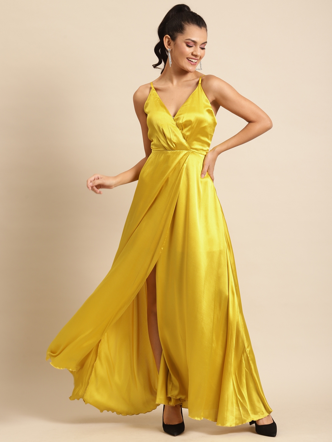 yellow satin dress - Dresses