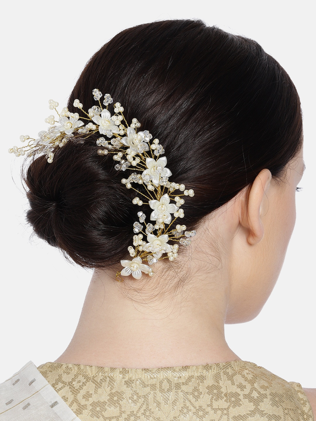 AccessHer Women Gold-Toned Beaded Wedding Hair Styling Tiara
