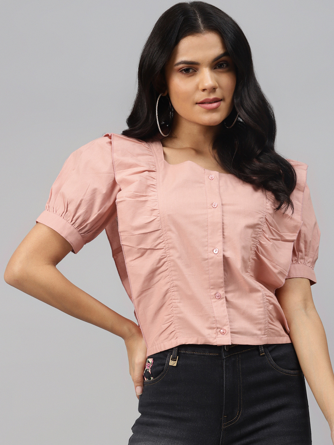 plusS Ethereal Pink Solid Ruffled Top
