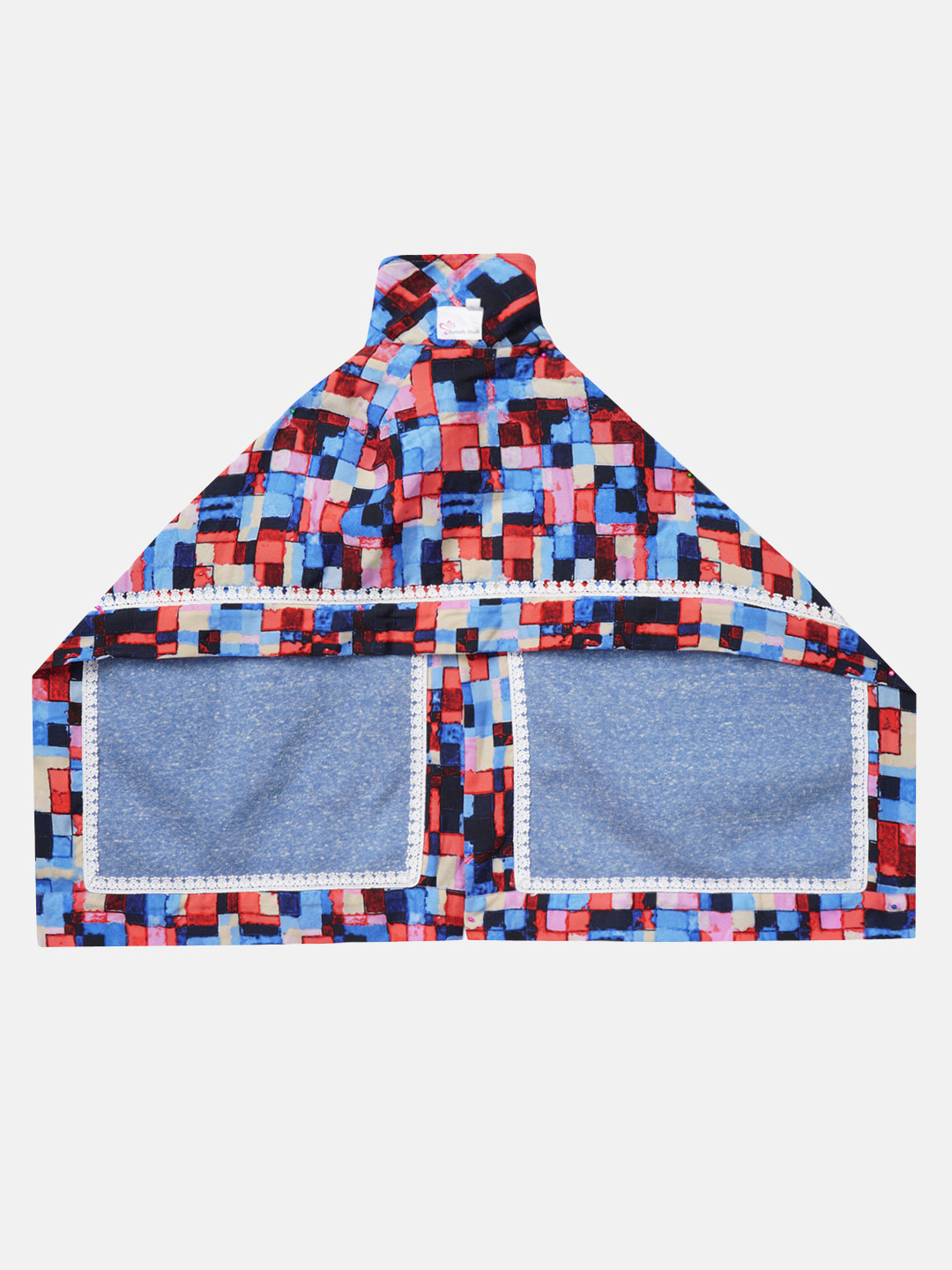 Butterfly Blush Blue Printed Mandarin Collar Batwing Sleeves Kaftan Top