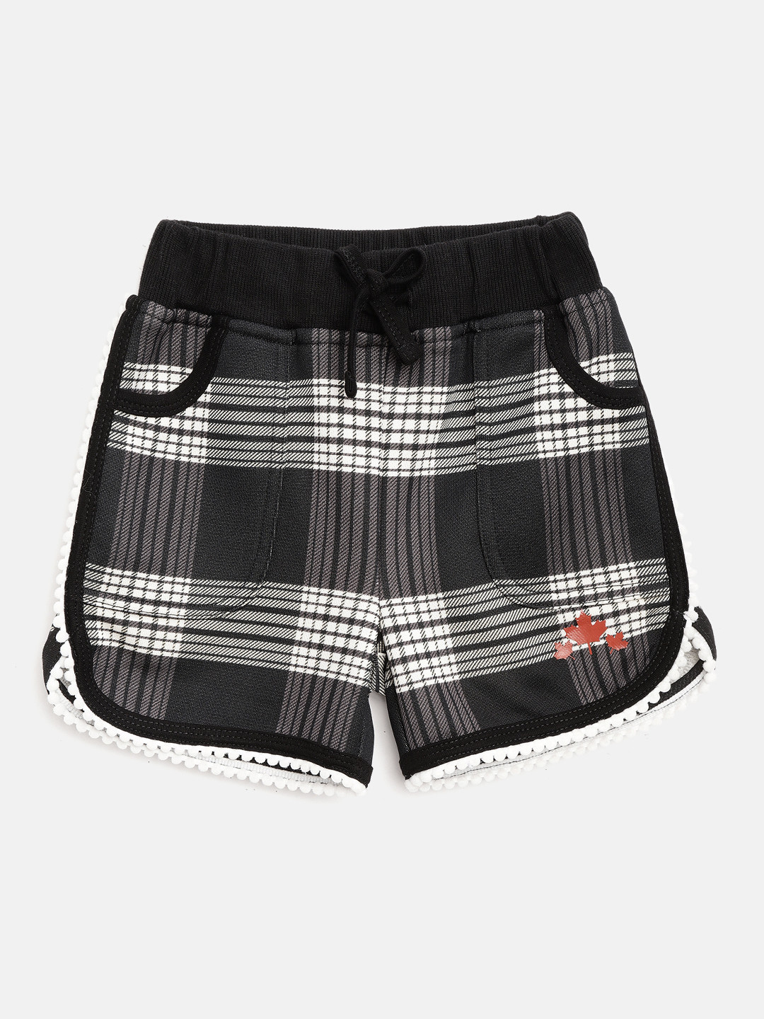 Rute Girls Black & White Checked Pure Cotton Slim Fit Regular Shorts