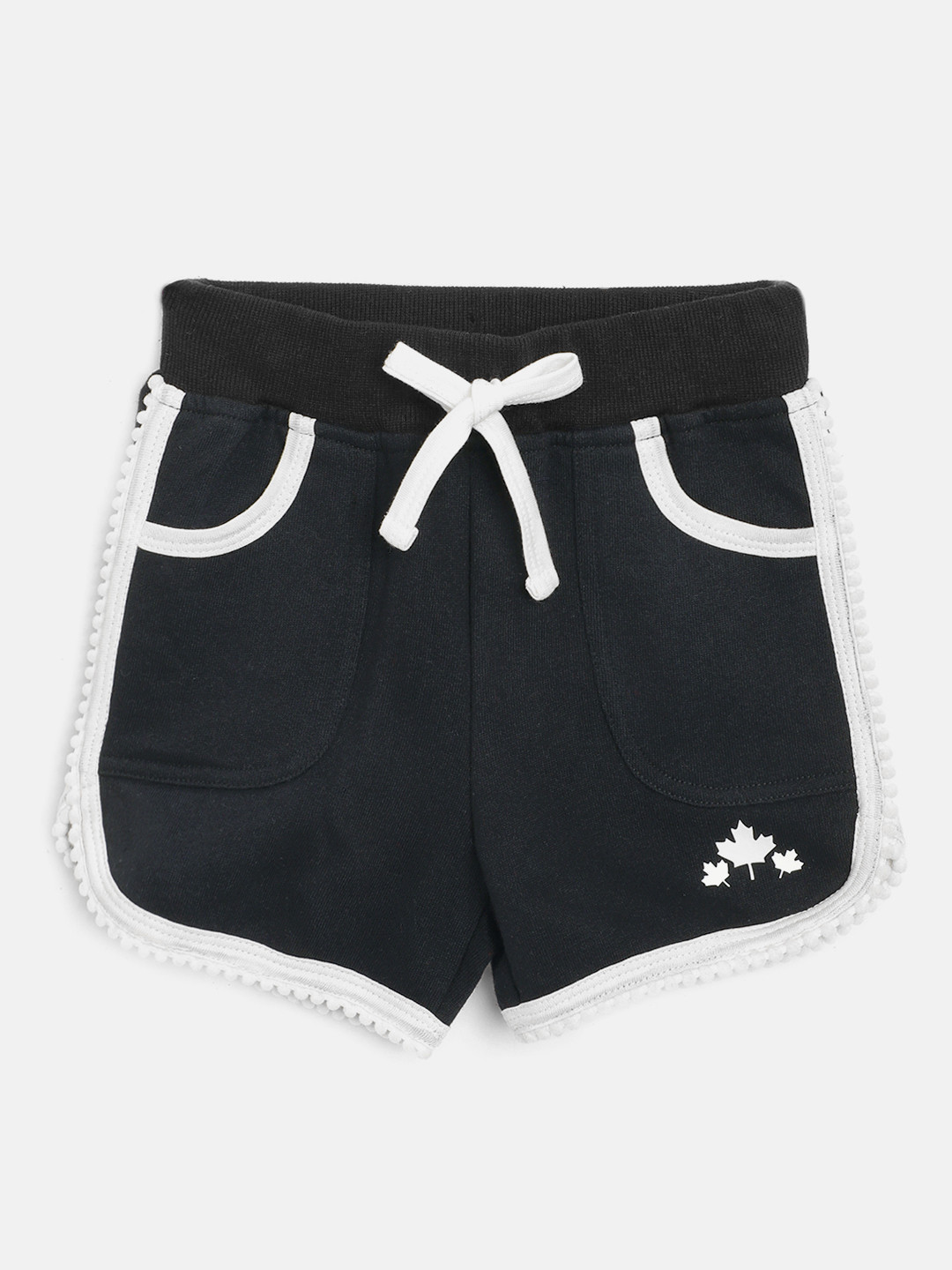 Rute Girls Black Pure Cotton Solid Slim Fit Regular Shorts with Bauble Detail