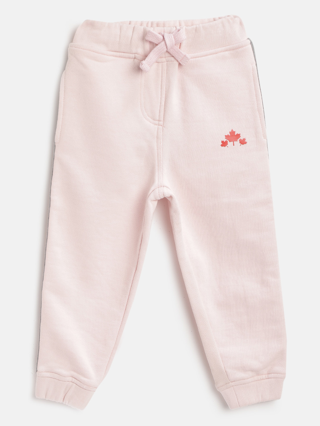 Rute Girls Peach-Coloured Solid Pure Cotton Joggers with Side Striped Detail