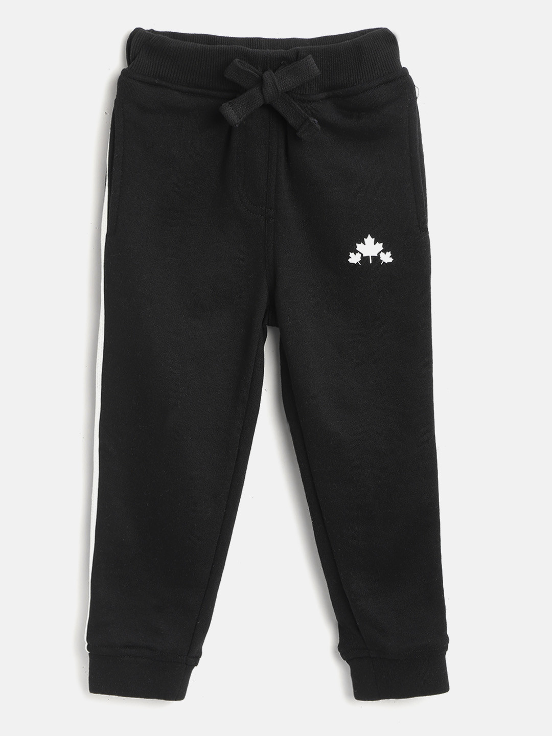 Rute Girls Black Solid Pure Cotton Joggers with Side Stripe Detail