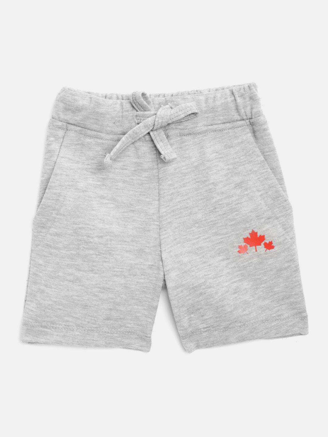 Rute Girls Grey Melange Solid Pure Cotton Slim Fit Shorts with Maple Leaves Print Detail