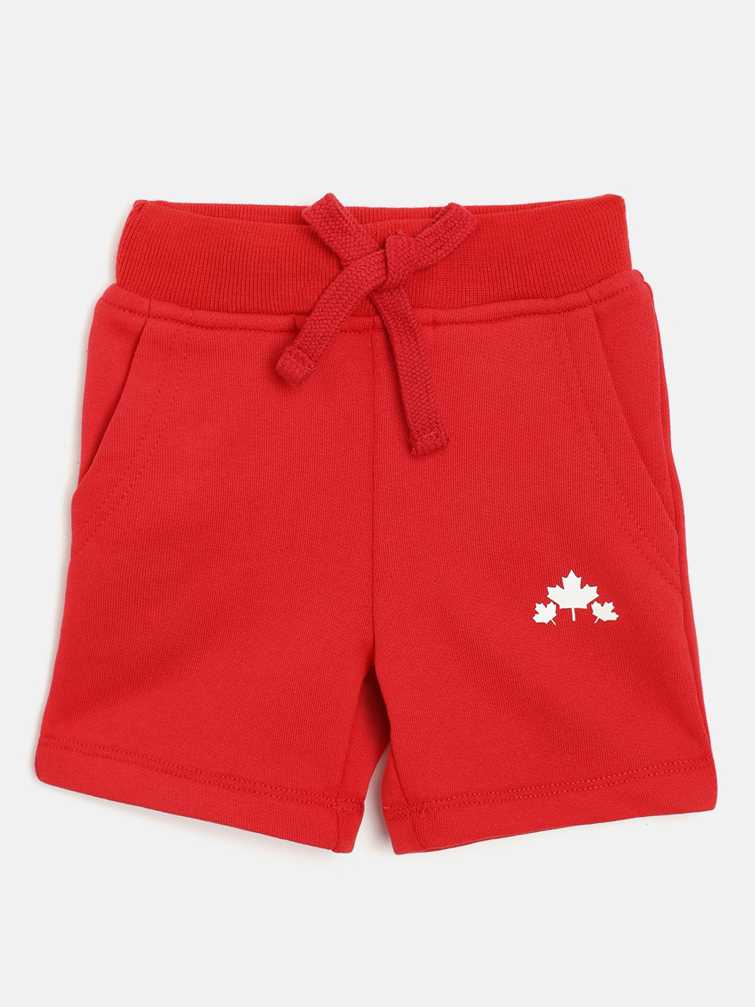 Rute Girls Red Solid Pure Cotton Regular Shorts with Maple Leaves Print Detail