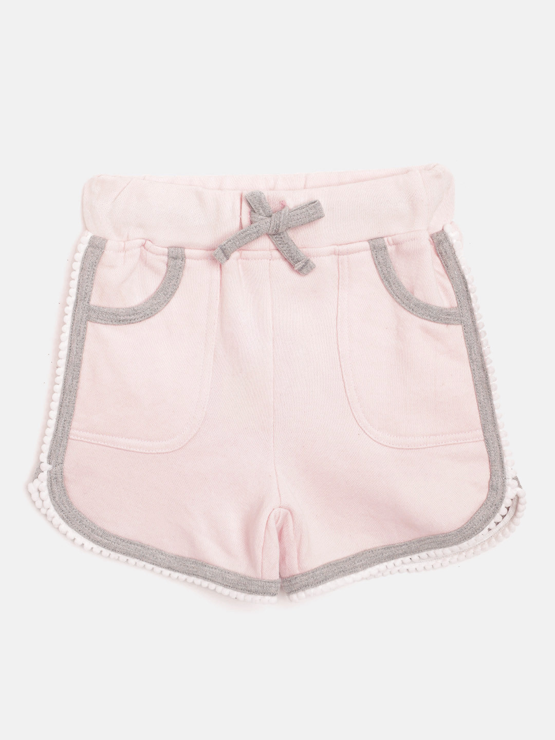 Rute Girls Pink Pure Cotton Solid Slim Fit Regular Shorts with Bauble Detail