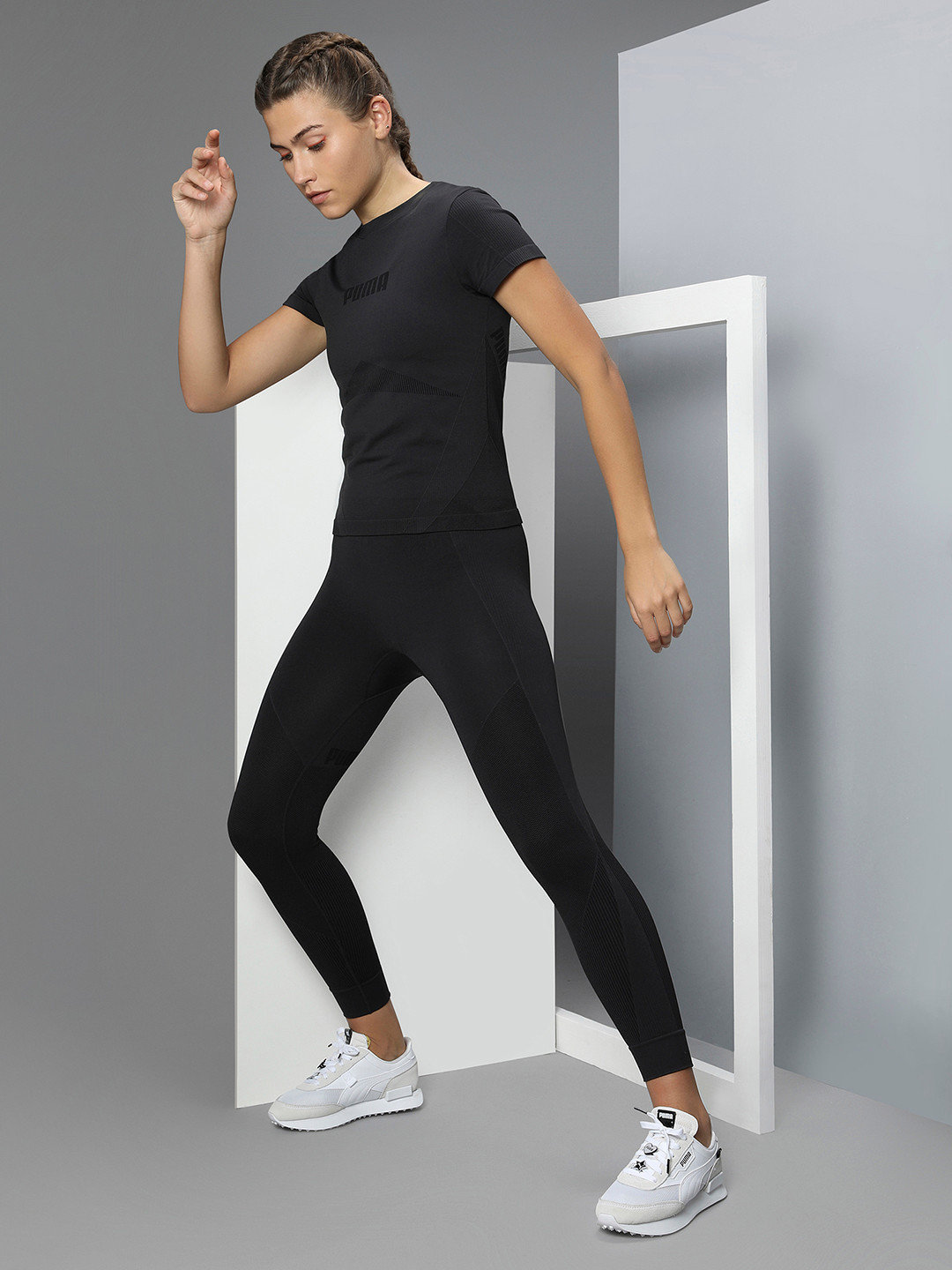 Puma Women Black Solid Round Neck T-shirt