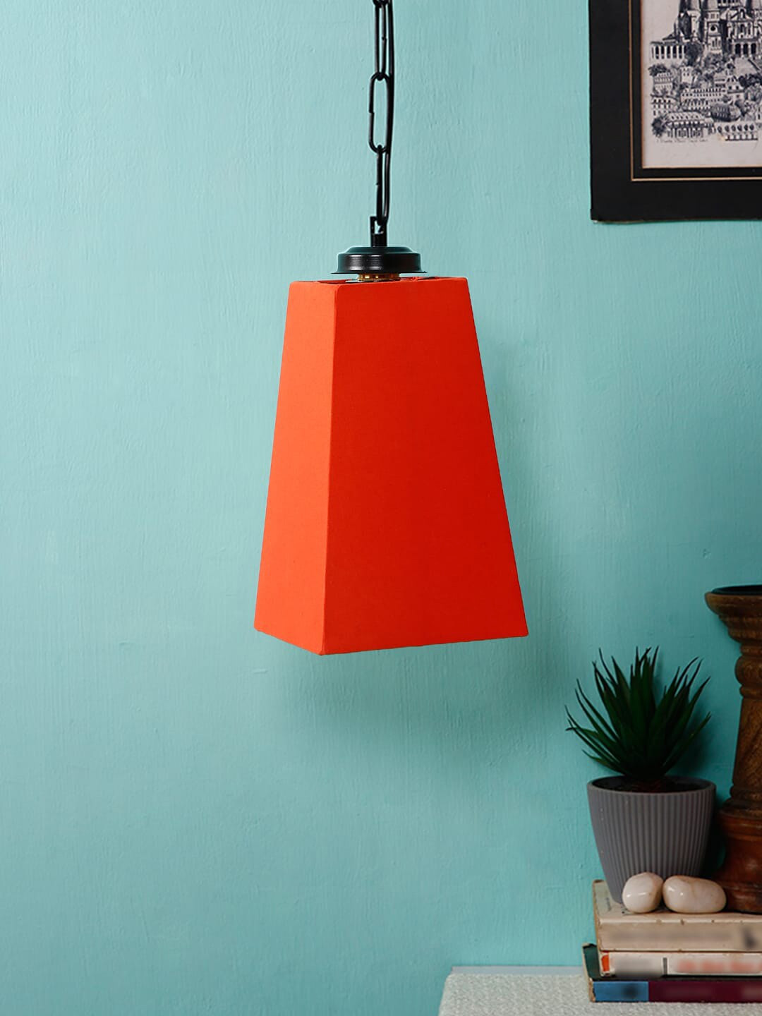 Devansh Orange Solid Contemporary Pyramid Hanging Lamp