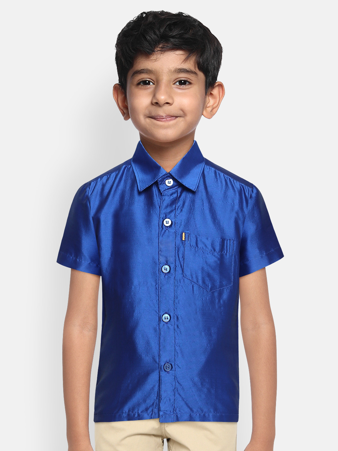 THANGAMAGAN Boys Blue Original Regular Fit Solid Casual Shirt