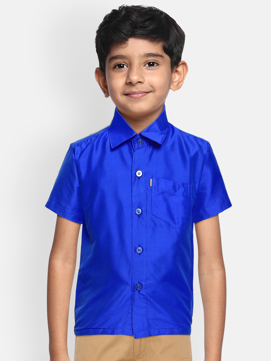 THANGAMAGAN Boys Blue Original Regular Fit Solid Casual Shirt