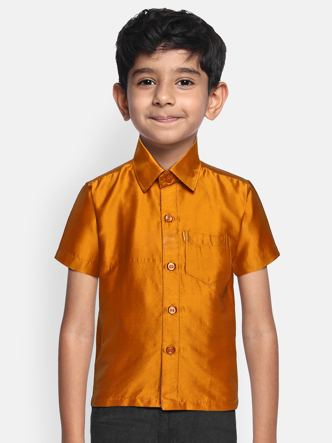 THANGAMAGAN Boys Mustard Yellow Original Regular Fit Solid Casual Shirt