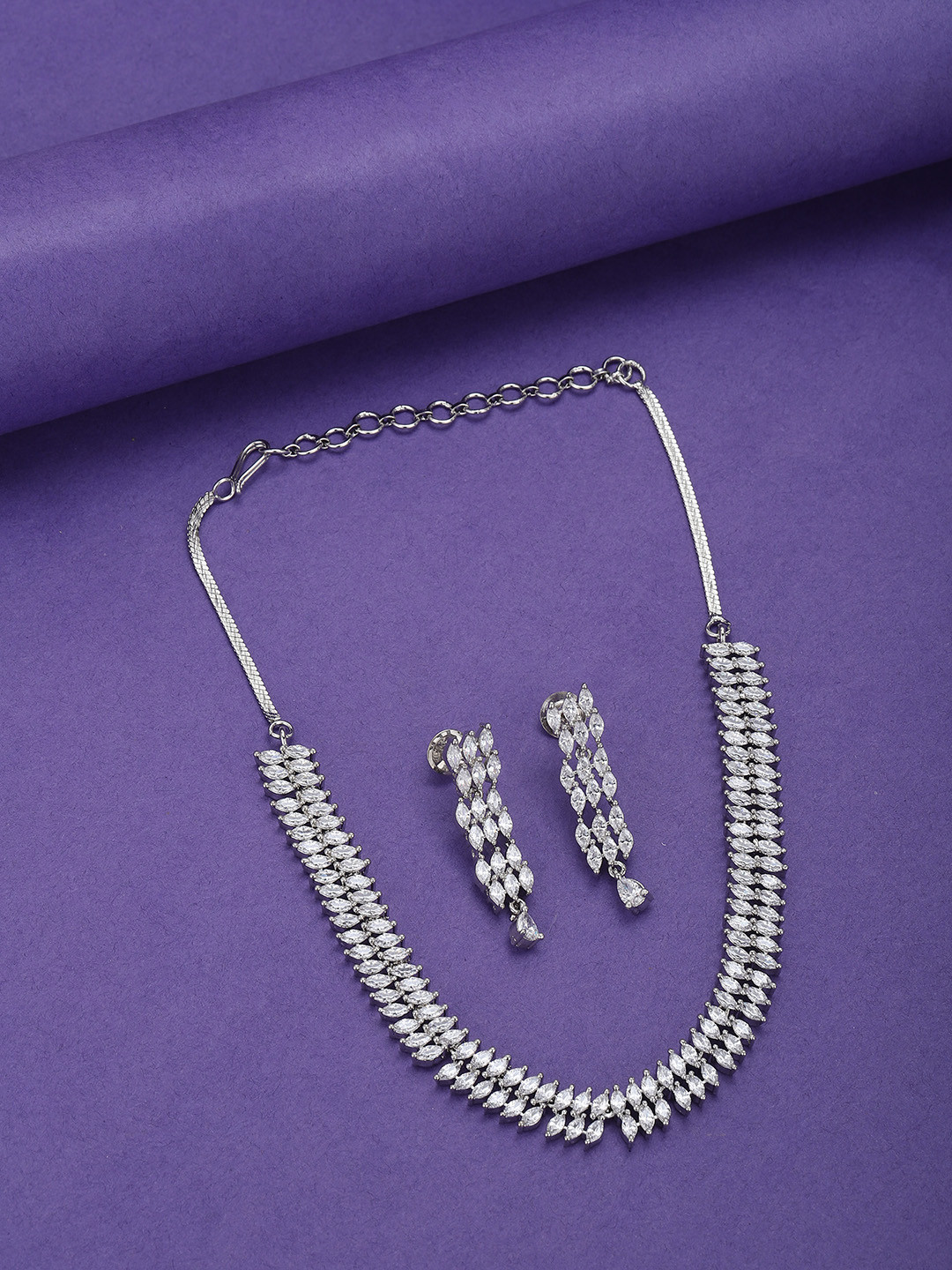 Carlton London Silver-Toned CZ-Studded Jewellery Set