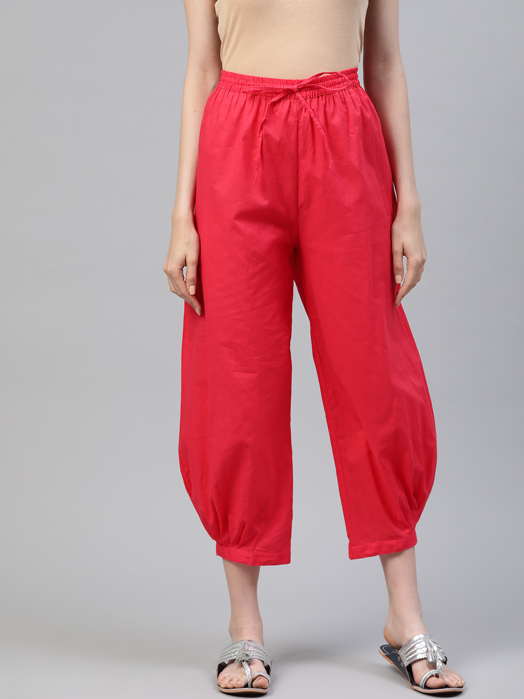 Laado - Pamper Yourself Women Coral Red Solid Pure Cotton Afghan Salwar