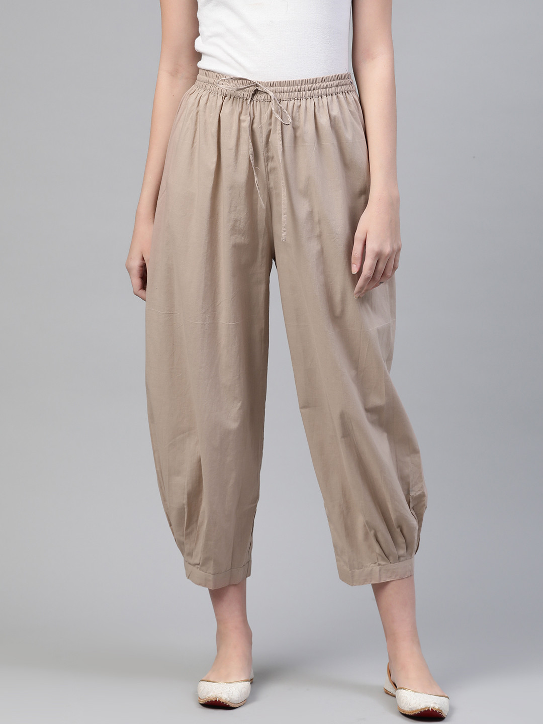 Laado - Pamper Yourself Women Beige Solid Pure Cotton Afghan Salwar