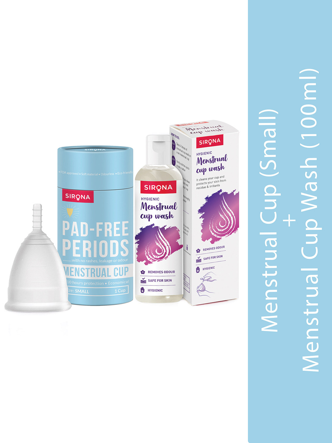 Sirona Reusable Menstrual Cup with Menstrual Cup Wash - 100 ml