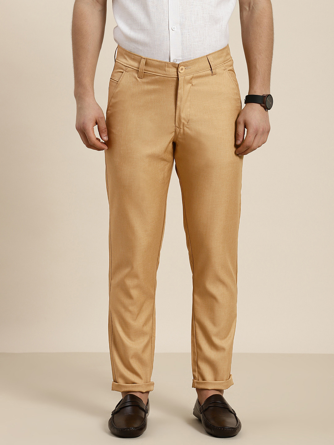 SOJANYA Men Beige Smart Fit Solid Chinos