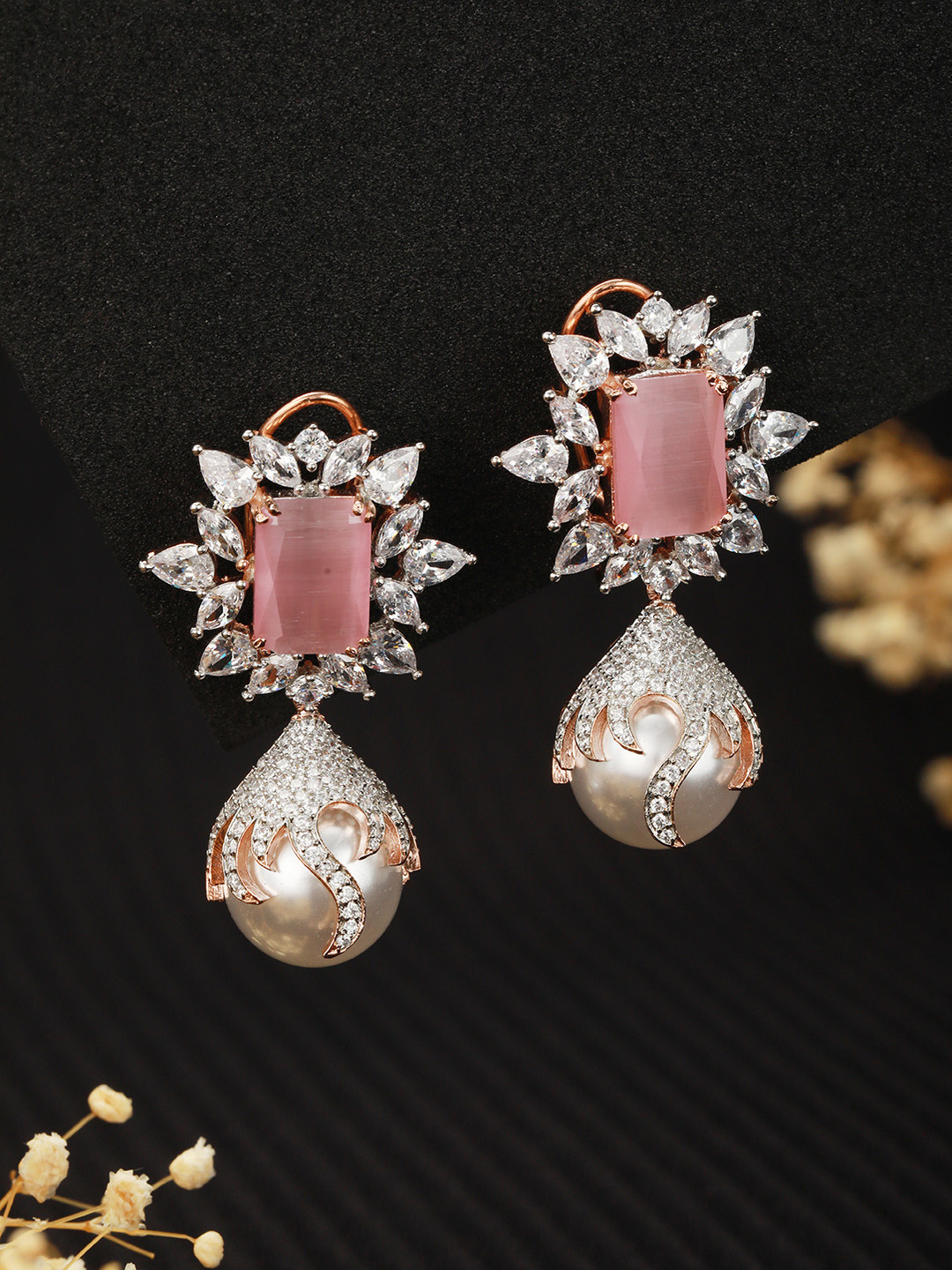 Saraf RS Jewellery Pink Contemporary Drop Earrings