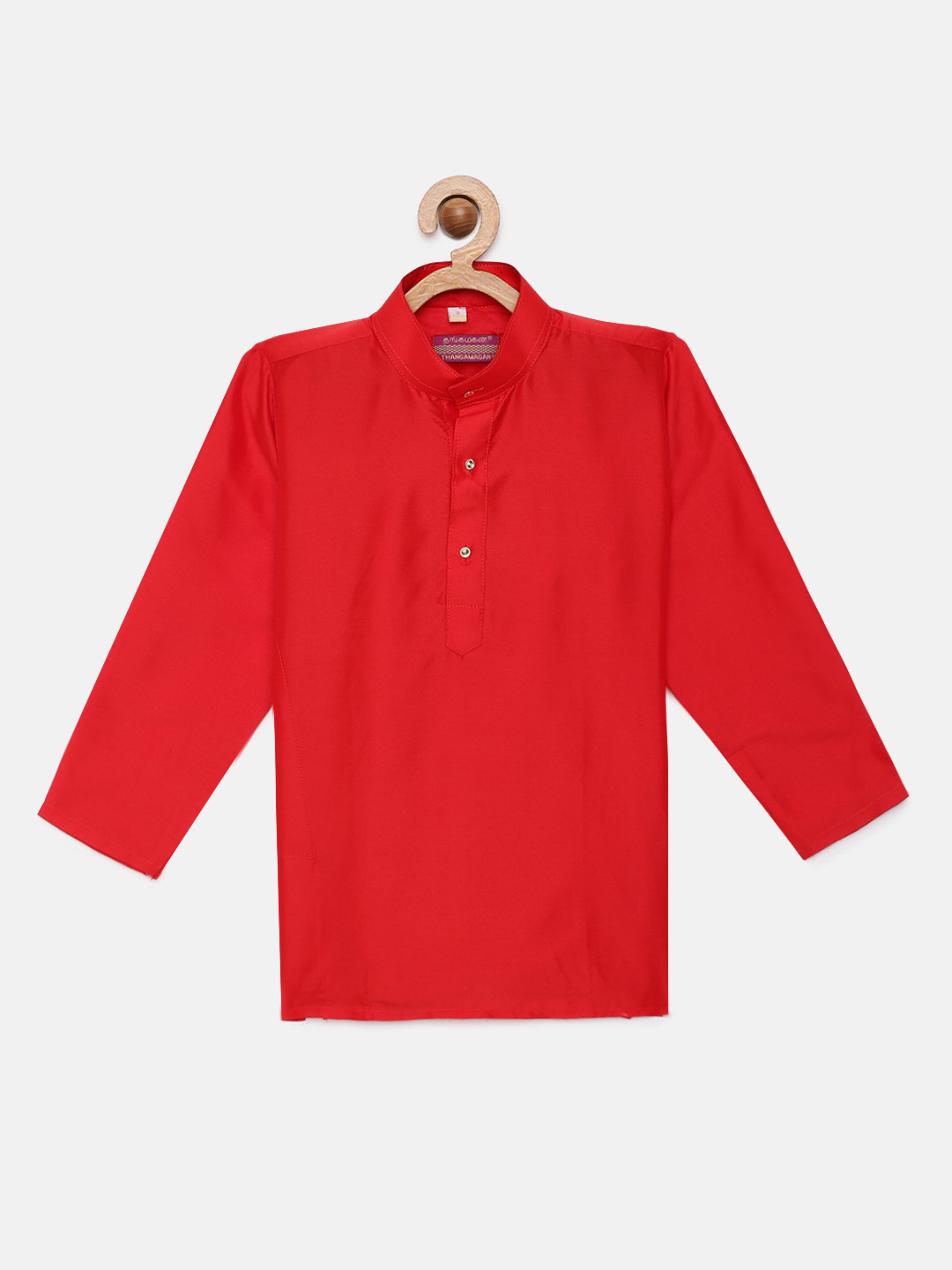 THANGAMAGAN Boys Red Art Silk Kurta