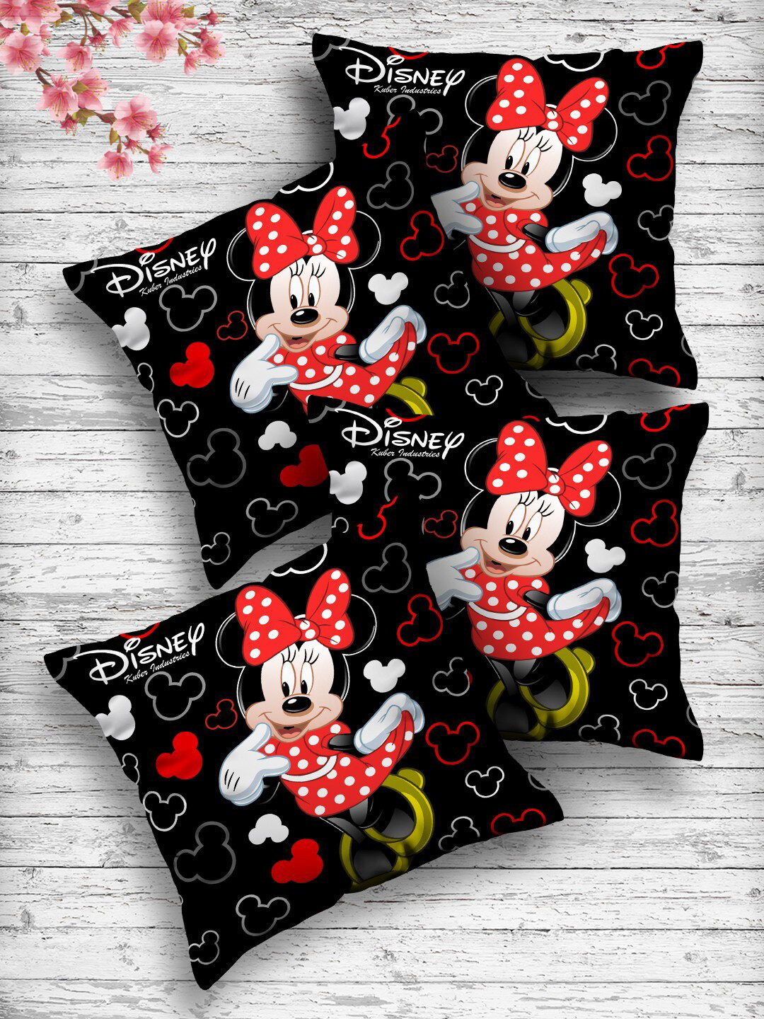 Kuber Industries Set Of 4 Black & White Disney Both Side Printed Reversible Cushions