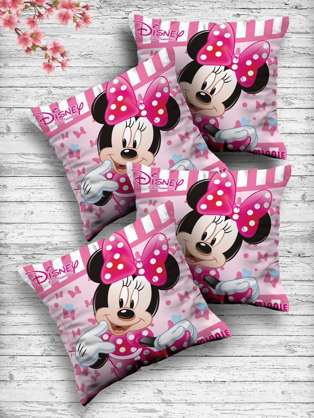 Kuber Industries Set Of 4 Pink & Black Disney Printed Reversible Cushions