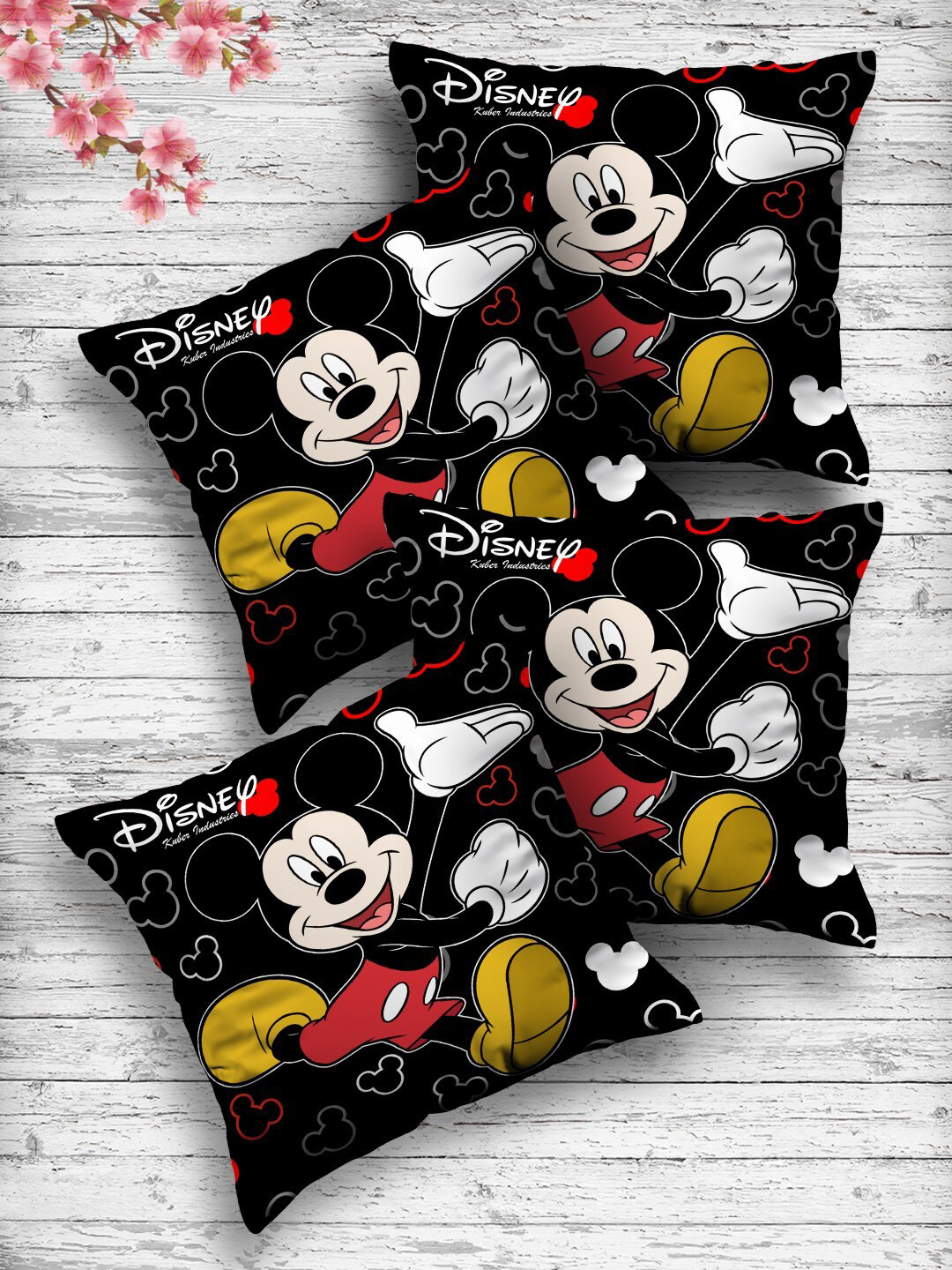 Kuber Industries Set Of 4 Black & Yellow Disney Printed Reversible Cushions