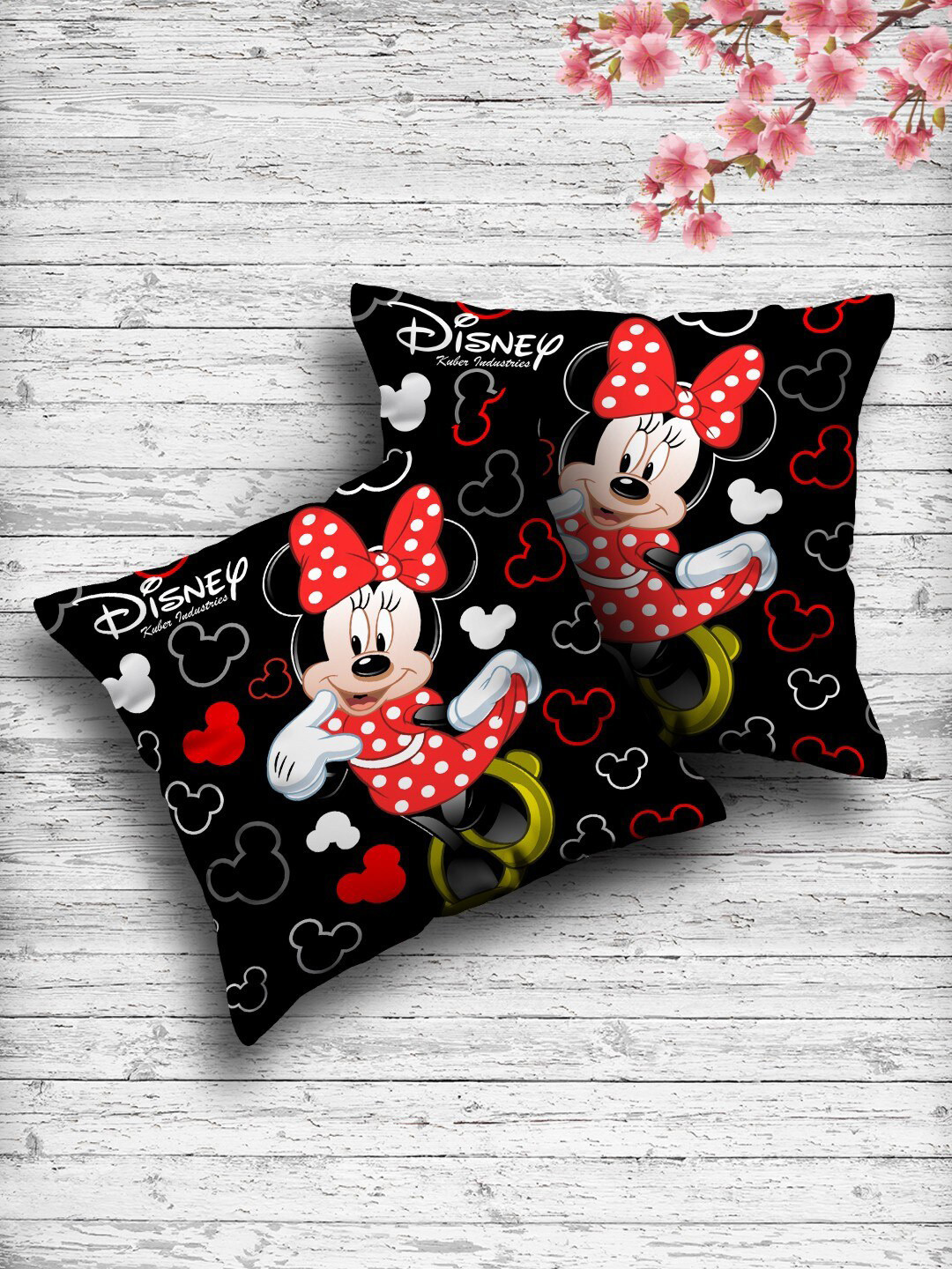 Kuber Industries Set Of 2 Black & Red Disney Printed Reversible Cushions