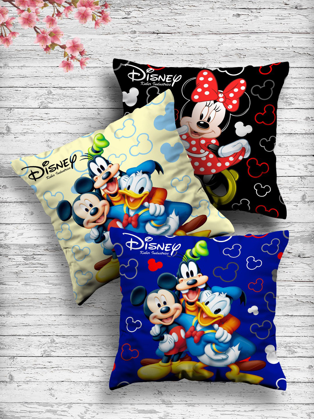 Kuber Industries Set Of 3 Disney Printed Reversible Floor Cushions