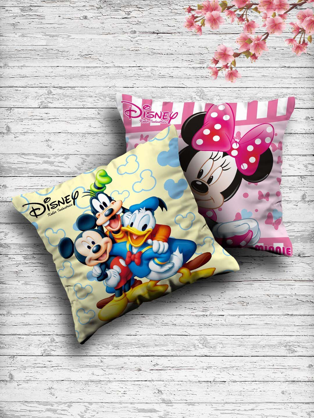 Kuber Industries Set Of 2 Pink & White Disney Both Side Printed Reversible Cushions