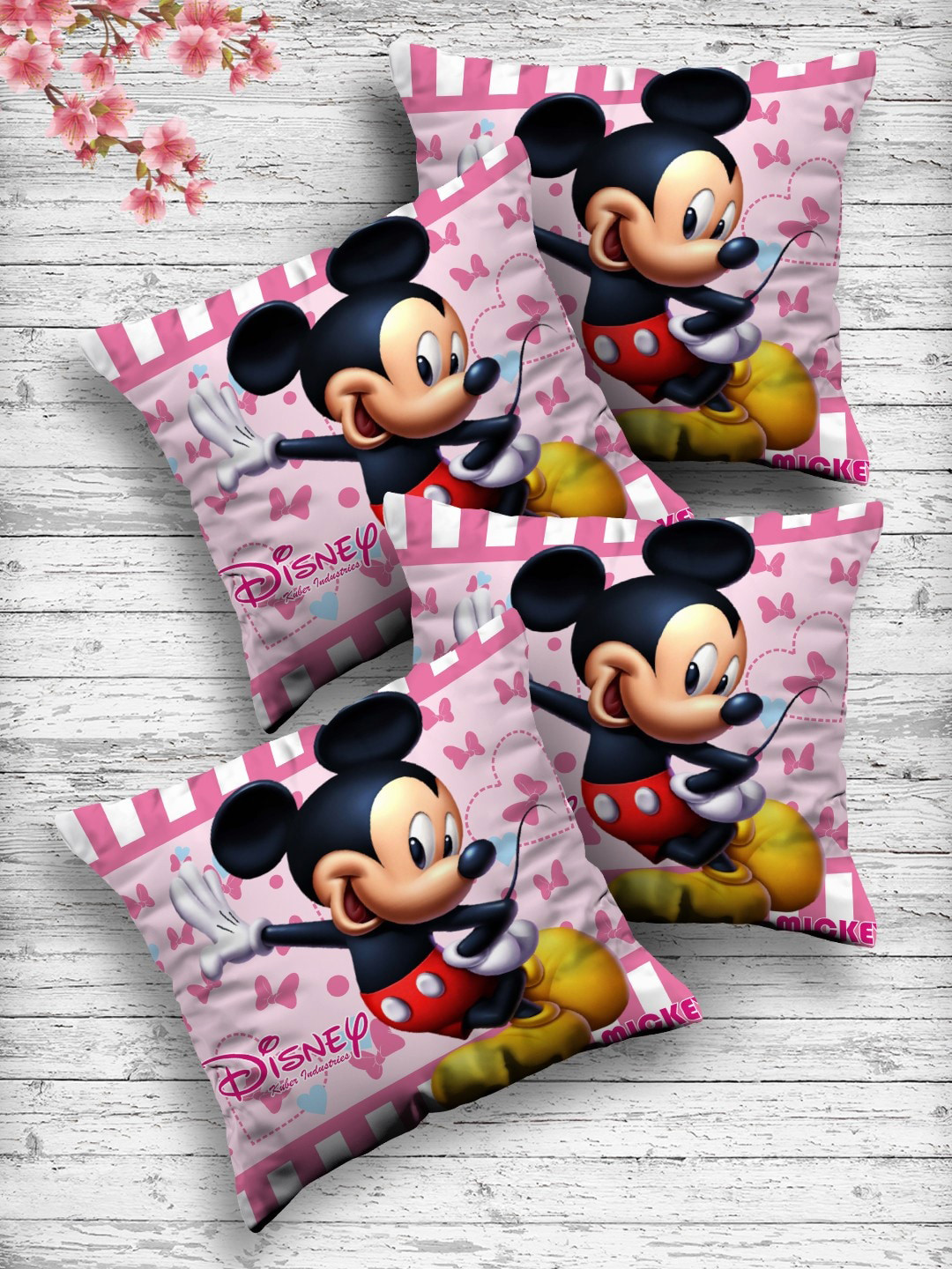 Kuber Industries Set Of 4 Pink & Yellow Both Side Disney Printed Reversible Cushion