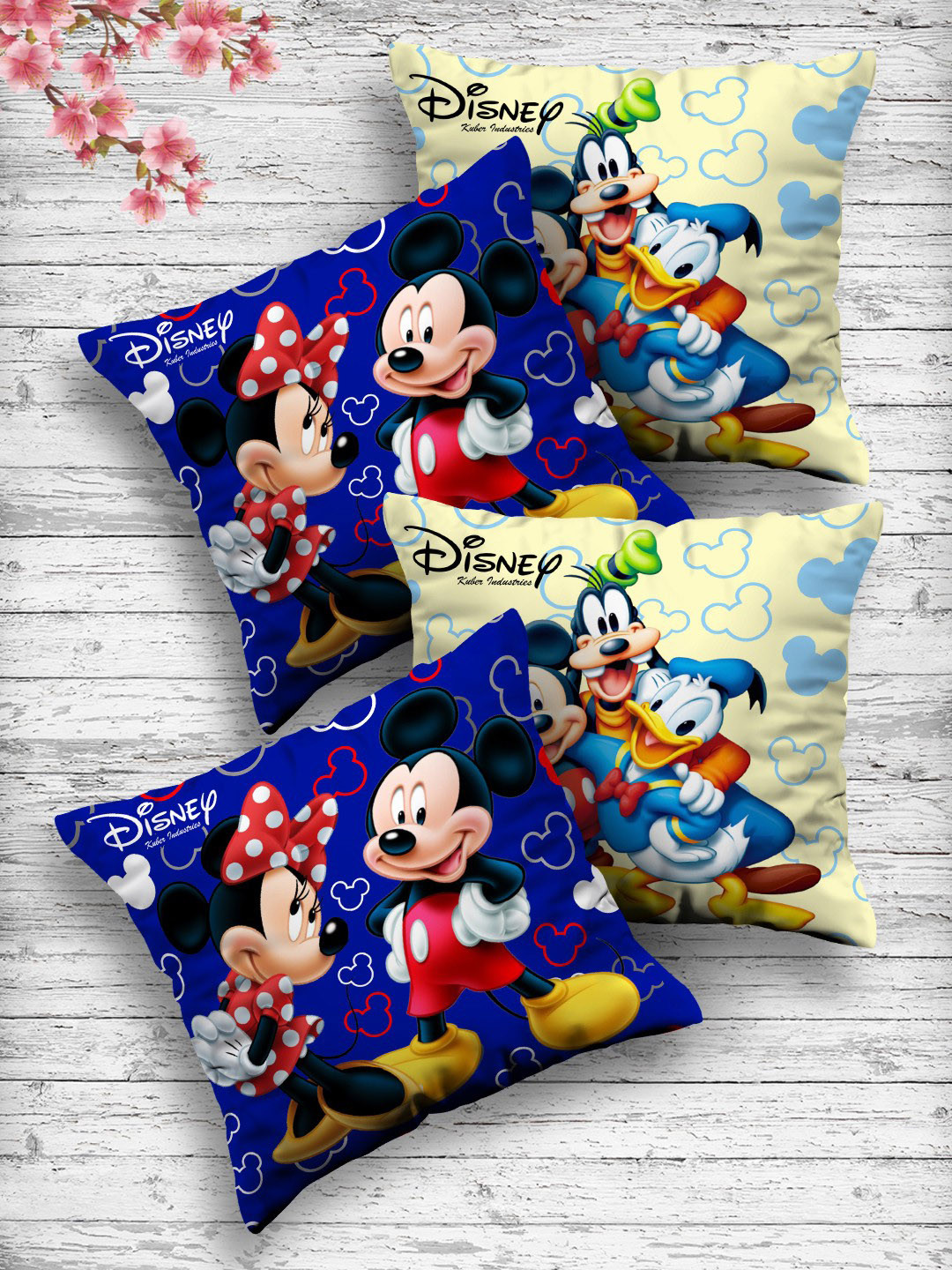 Kuber Industries Set Of 4 Both Side Disney Printed Reversible Cushions