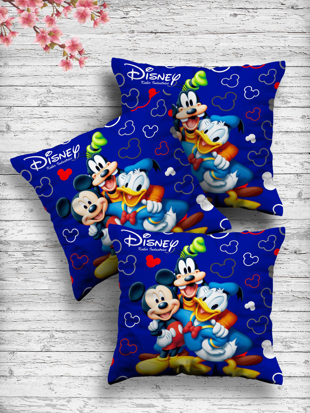 Kuber Industries Set of 3 Navy Blue Printed Reversible Square Floor Cushions