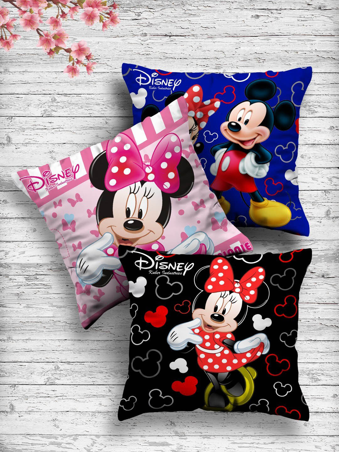 Kuber Industries Set Of 3 Disney Printed Reversible Cushions