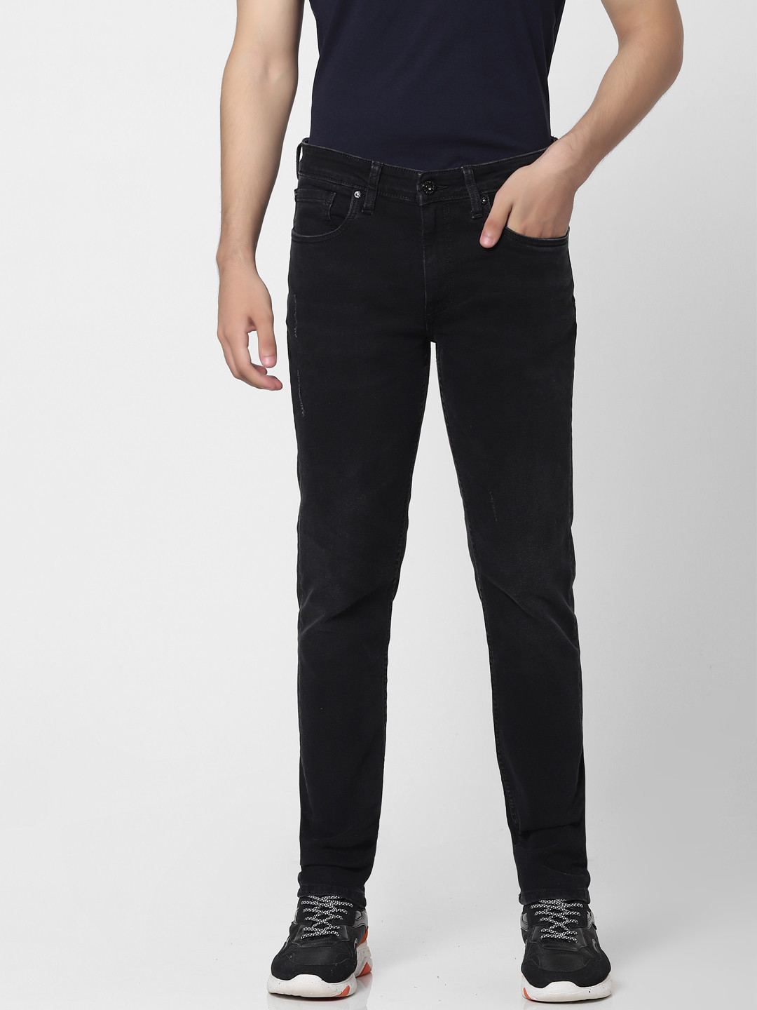 Jack & Jones Men Black Slim Fit Low-Rise Low Distress Stretchable Jeans