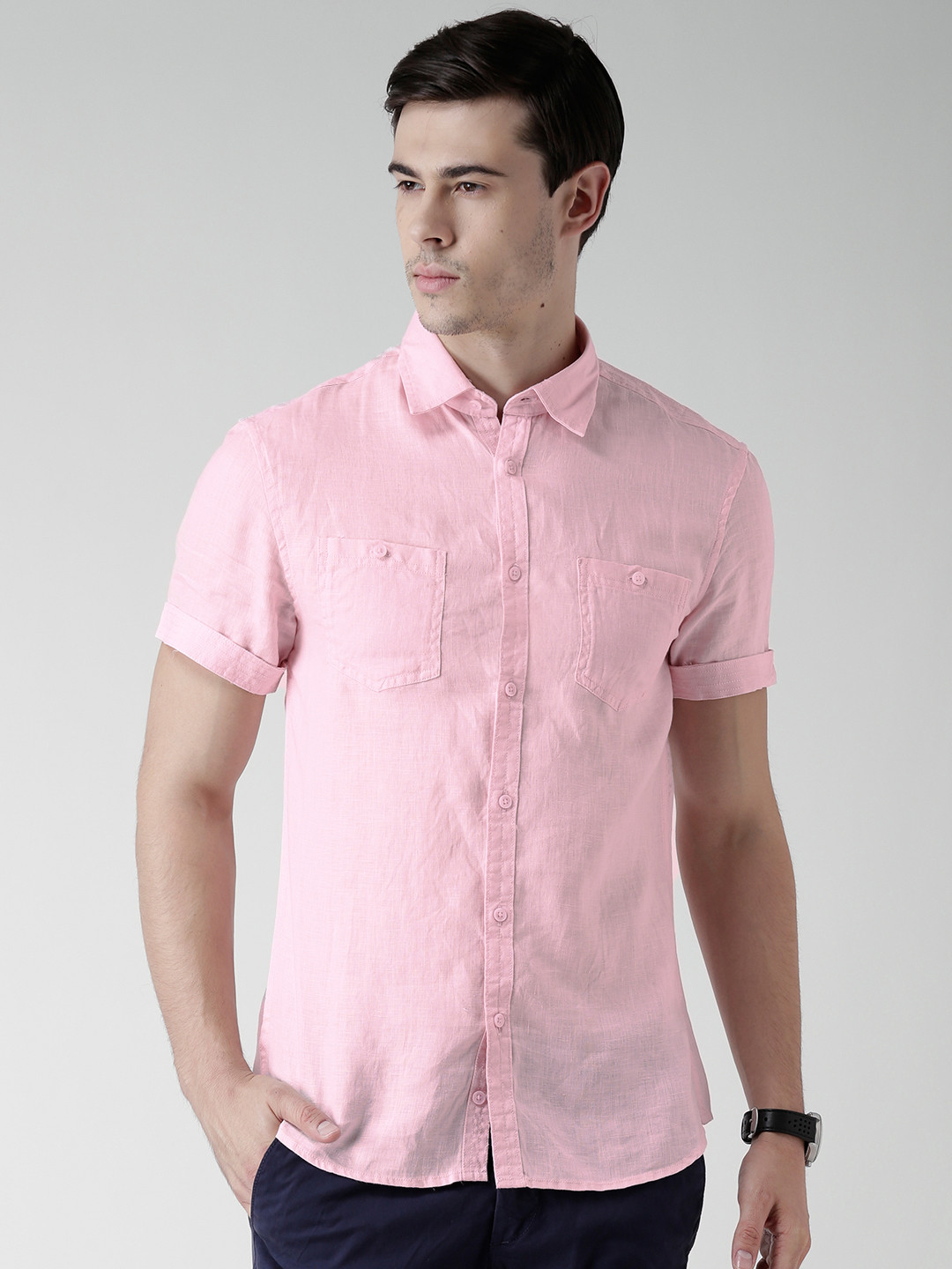 Buy Celio Pink Linen Casual Shirt 