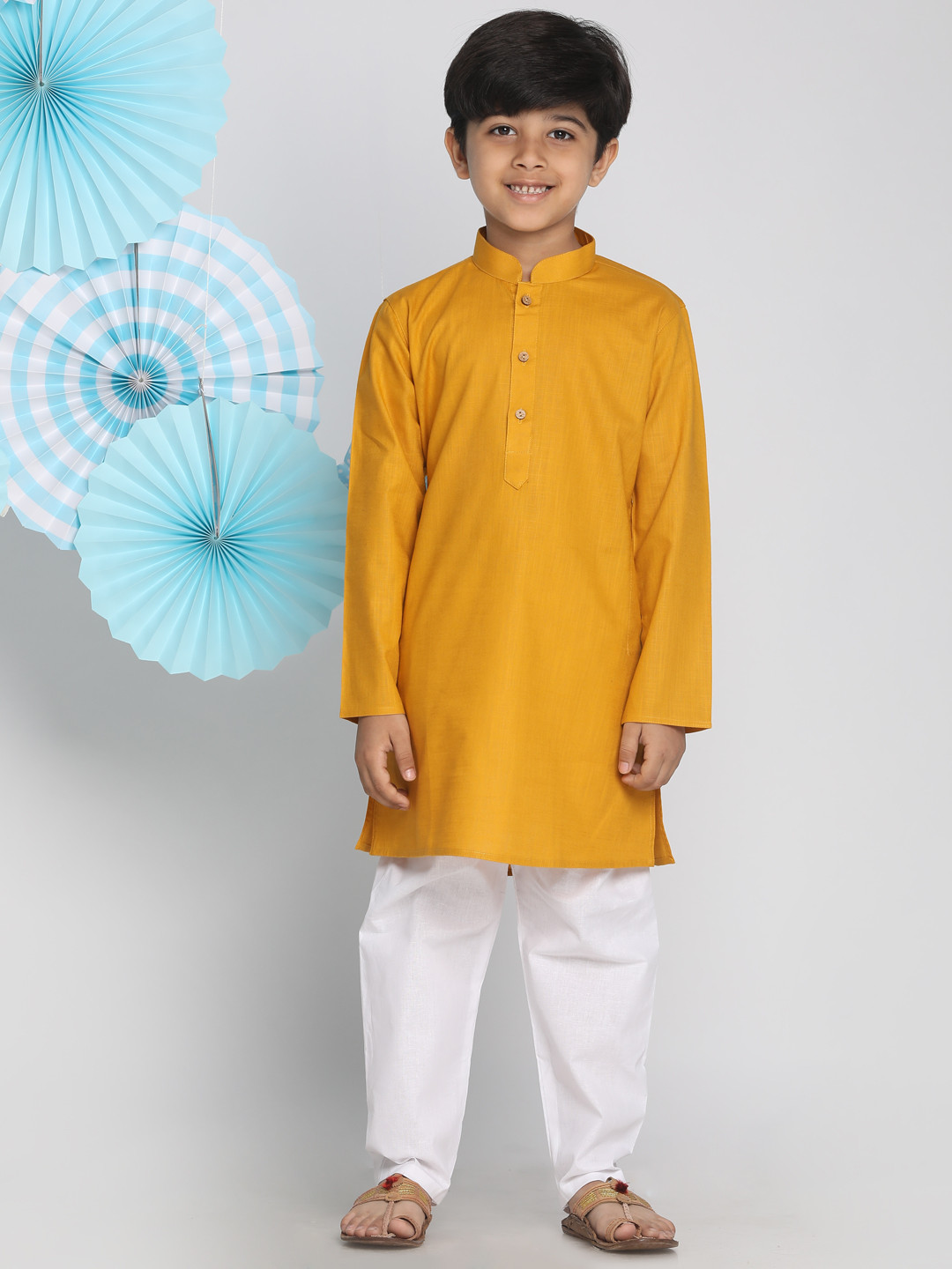 VASTRAMAY Boys Mustard Solid Kurta with Churidar
