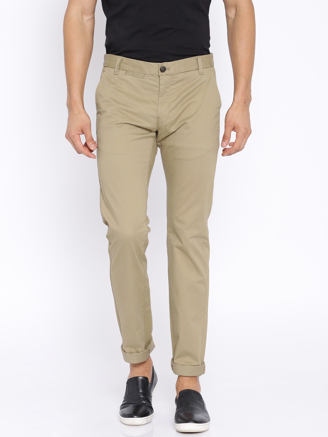 Buy Indian Terrain Khaki Brooklyn Slim Fit Trousers  Trousers for Men  1397755  Myntra