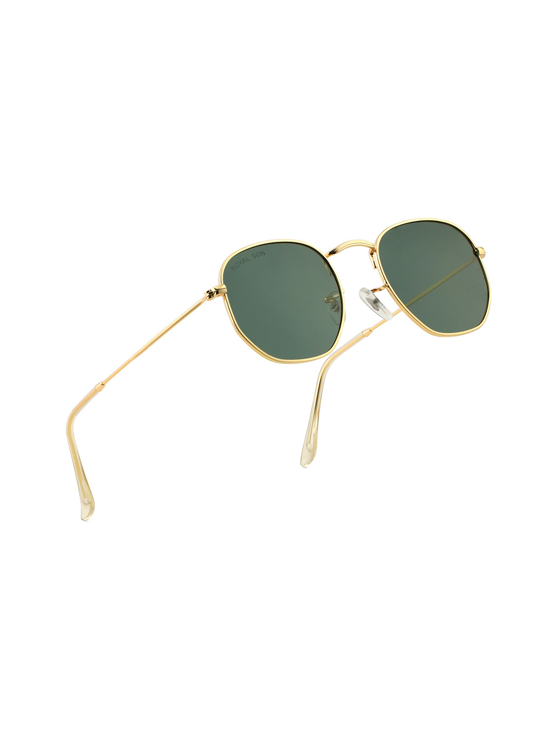 ROYAL SON Unisex Green Lens & Gold-Toned Polygon Sunglasses